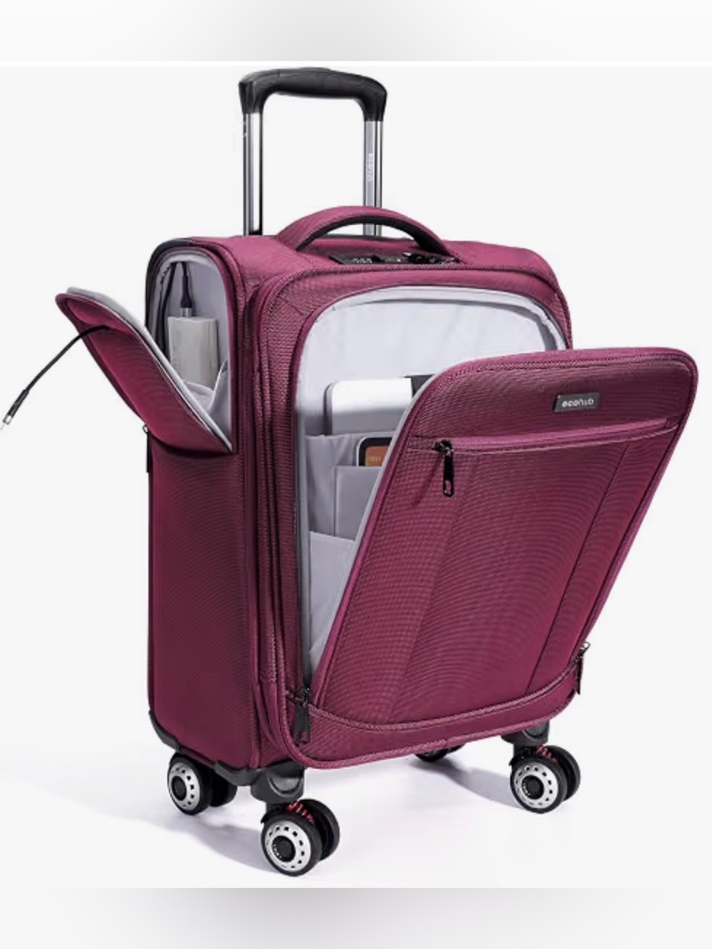 EcoVibe Burgundy Carry-On Spinner with Front Laptop Access